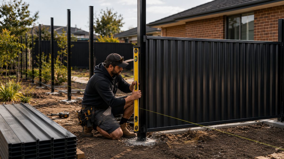 A Colorbond fence being installed by a local contractor