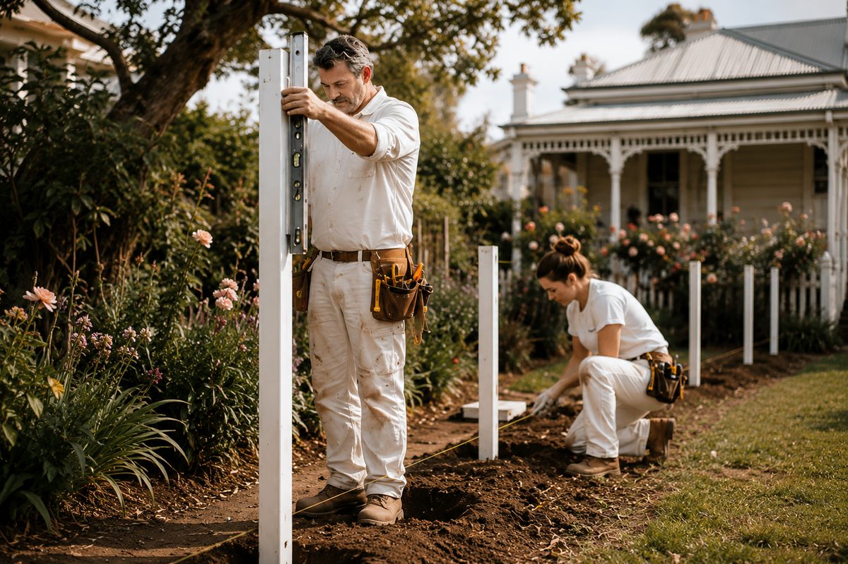A picket fence being set out by a local contractor